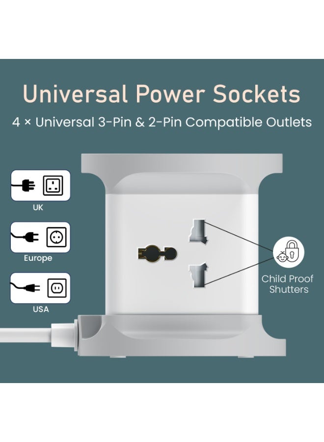 بورترونيكس Portronics Power Plate 9 Pro, 2500W 7-in-1 Desktop Charging Station with 4X Universal Sockets, 12W USB-A & Type-C Ports, Space-Saving Power Extender, 2M Cord, Power Switch, Child Proof Shutters - Image 4
